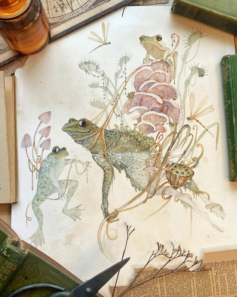 Feisty Frogs (Original Watercolor)