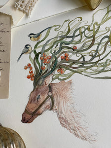 Deer and Bird Song (Original Watercolour)