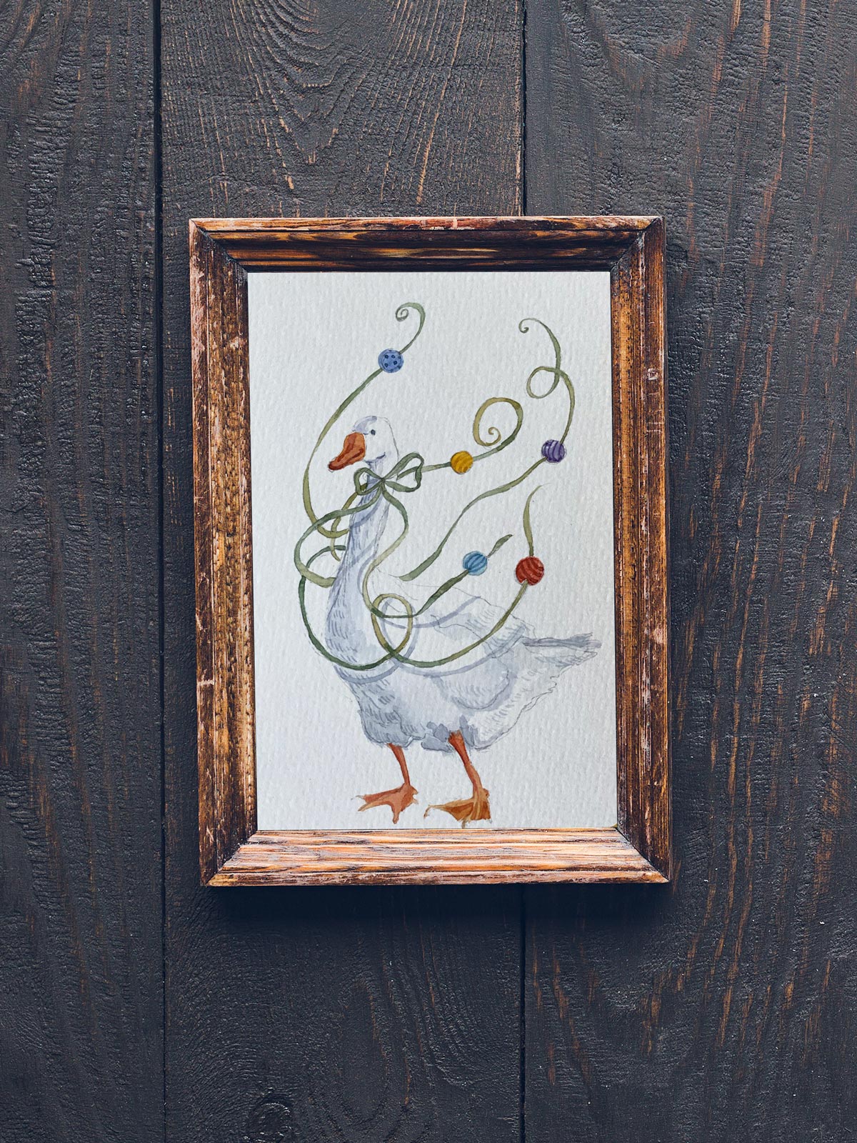 RIBBON GOOSE Postcard (Original, watercolor)