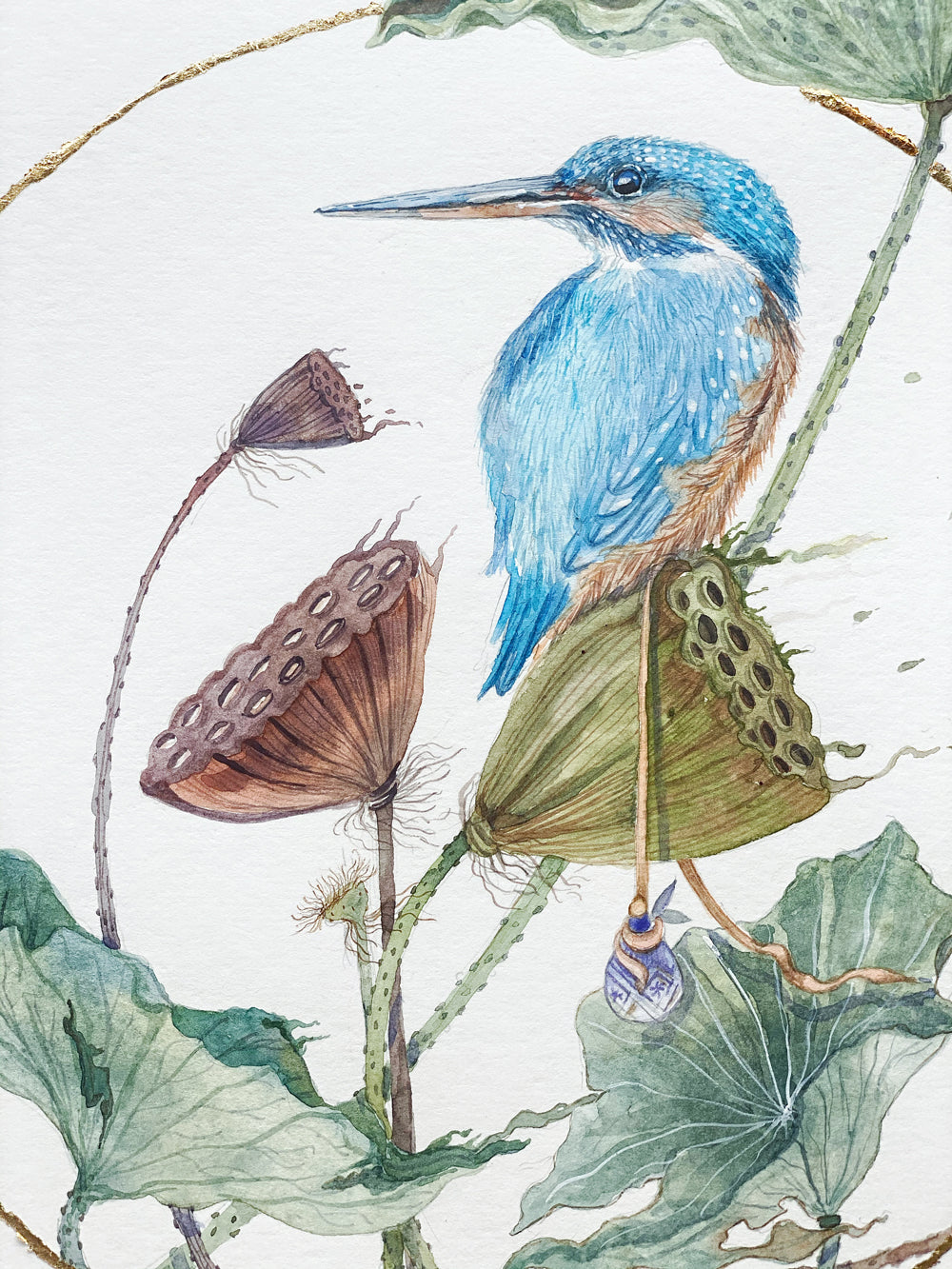 The Lotus and Kingfisher (Original, watercolour)
