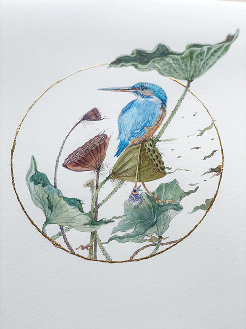 The Lotus and Kingfisher (Original, watercolour)
