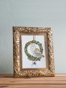 WREATH OWL Postcard (Original, watercolour)