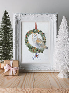 WREATH OWL Postcard (Original, watercolour)