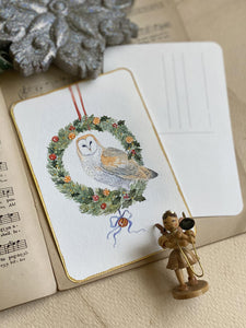 WREATH OWL Postcard (Original, watercolour)
